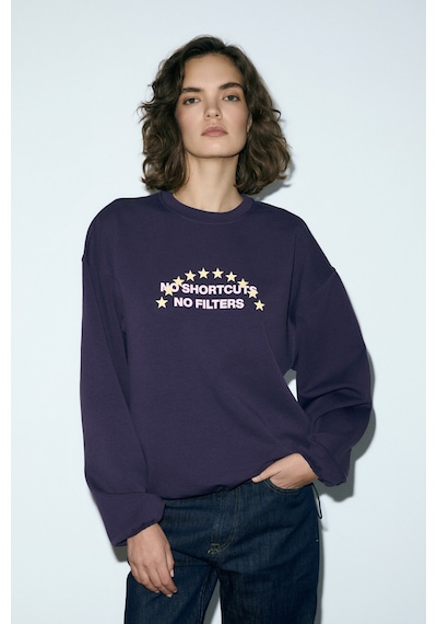 Grımelange Marıela Kadın Yuvarlak Yaka Baskı Detaylı Oversıze Mor Sweatshirt Mor
