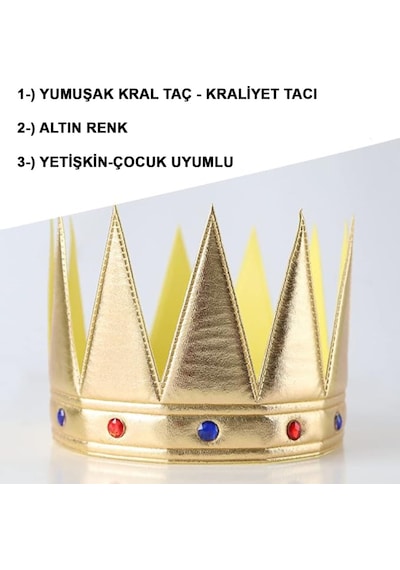 Altın Renk Eva Yumuşak Kral Kraliyet Tacı Yetişkin Çocuk Uyumlu 55cm