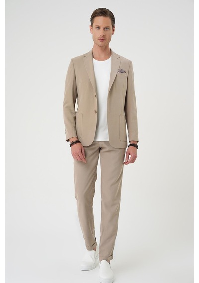 Efor Slim Fit Torba Cep Spandex Karışımlı Casual Bej Ceket C 714 Bej