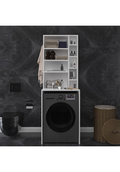 Asra Trend Çamaşır Makinesi Üstü Banyo Dolabı BD-03 %100 MDF Çok Amaçlı Düzenleyici Raf Beyaz