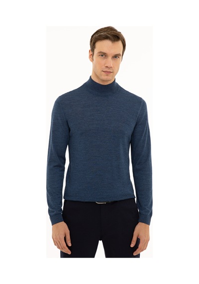 Cacharel İndigo Slim Fit Yarım Balıkçı Basic Triko Kazak Mavi