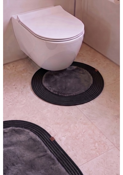 Banyo Paspası Takımı 60x100+60x60 Cm Düz Antrasit Gri & Siyah