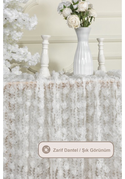 Elart Hasbahçe Masa Örtüsü 3 Boyutlu 125x210 Cm Krem Krem