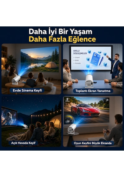 Unınet Bluetooth Android 11 Taşınabilir Ev Sineması Akıllı Projeksiyon Cihazı Beyaz