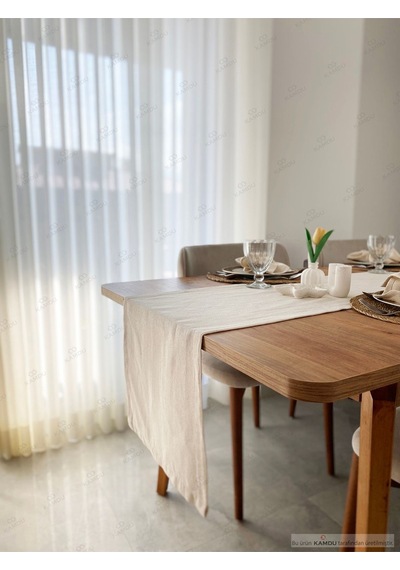 Şık Tasarım 40x150 Cm %100 Pamuk Ham Keten Amerikan Runner, Vintage Runner, Keten Amerikan Runner Bej