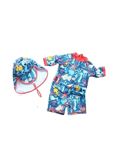 Petityu Upf50+ Güneş Korumalı Mayo Şapka Set Mavi Kırmızı Biyeli Deniz Canlıları Mavi - Kırmızı Petityu Upf50+ Güneş Korumalı Mayo Şapka Set Mavi Kırmızı Biyeli Deniz Canlıları Mavi - Kırmızı