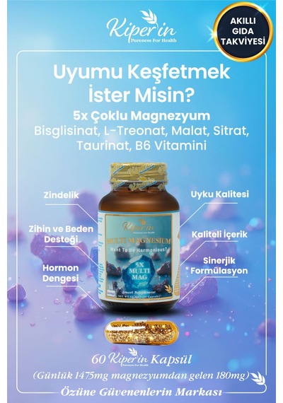 Kiper'in Magnezyum Multi 5X Çoklu Magnezyum Akıllı Gıda Takviyesi 60 Kapsül
