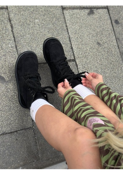 Siyah Süet Otis İçi Kürklü Barefoot Bağcıklı Kadın Bot-6530