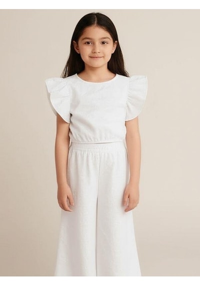Breeze Kız Çocuk Güpürlü Pantolonlu Takım-15816 Beyaz