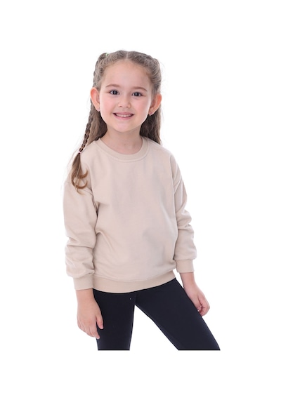 Zuzunga Basic Düz Renk Bej Fırçalı Yumuşak %100 Pamuk Sweatshirt