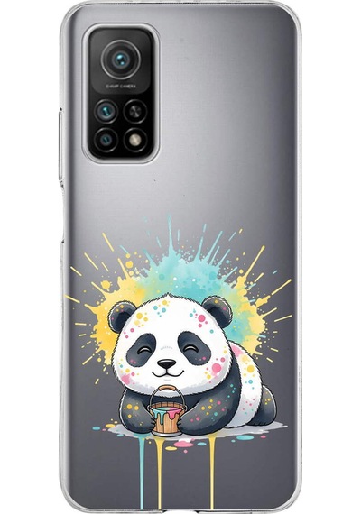 Xiaomi Mi 10 T İle Uyumlu Splash Panda Tasarımlı Şeffaf Silikon Kılıf Şeffaf