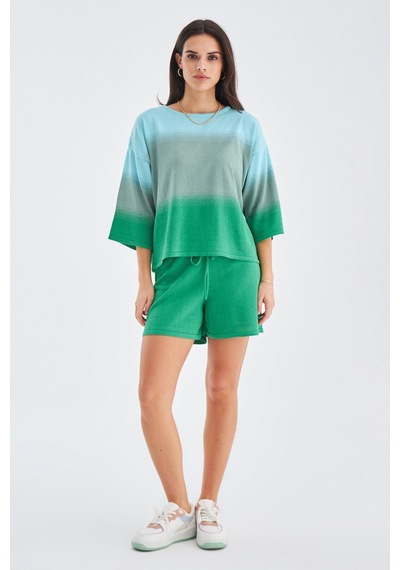 Peraluna SİRİ BLOUSE & SHORTS Yazlık Triko Kadın Şort Takım Nil Y Nil Yeşili