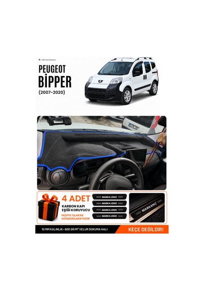 Peugeot Bipper Tam Kapalı 2007-2020 Uyumlu Torpido Örtüsü, Torpido Kılıfı - Siyah Mavi