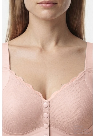 Cottonill Seamless Bra - Larevia Pudra Lazer Kesim Önden Düğmeli Tül Detaylı Kadın Sütyen