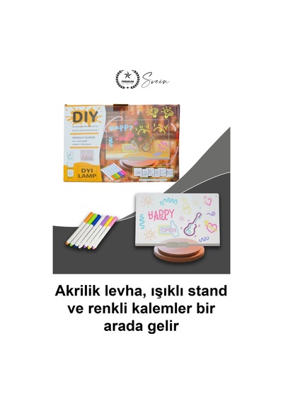 Ledyazıpanosu Dıy Işıklı Not Tahtası Gece Lambası Akrilik Masaüstü Mesaj Levhası 7 Renk Kalem 6 Çiz Standart