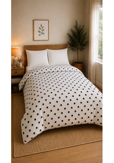 Çift Kişilik Nevresim Takımı %100 Pamuk 200x220 Lastikli Çarşaflı 160x200 Siyah - Beyaz