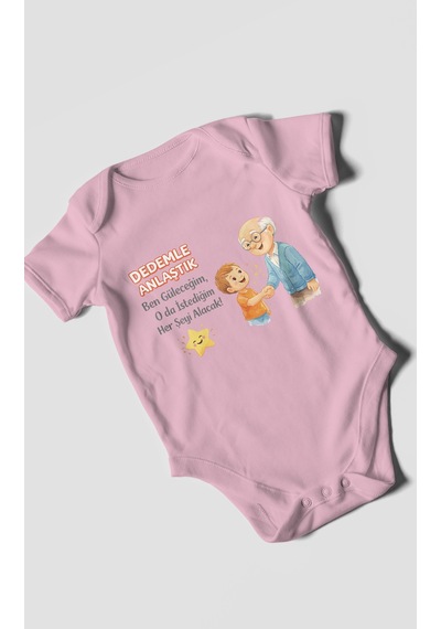 Morivokids Dedeye Özel Kısa Kollu Bebek Body %100 Pamuk Koyu Pembe