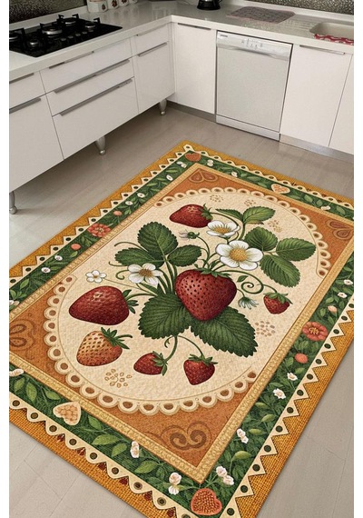 Homshtag Art Deco Çilek Desenli Halı Bitki Temalı Çok Renkli Modern Çilek Desenli Dijital Baskı Halı Çok Renkli