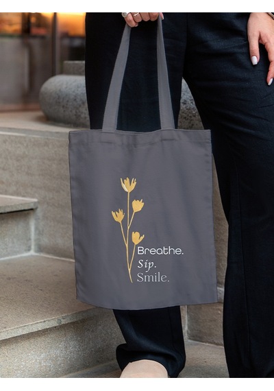 Breathe, Sip, Smile - Gri Bez Çanta Antrasit