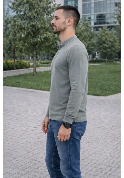Alexandergardi Hakim Yaka Yarım Fermuarlı Erkek Sweatshirt Gri