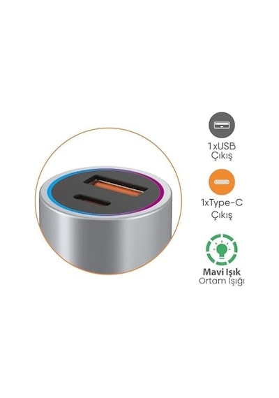 67w Turbo Araç Şarj Başlığı Usb + Pd Girişli