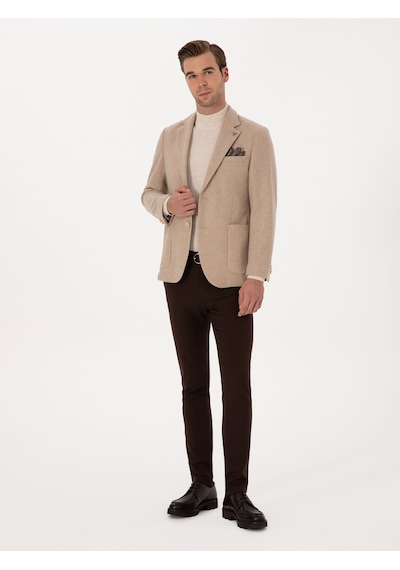 Cacharel Bej Slim Fit Yün Karışımlı Flanel Ceket Cacharel Bej Slim Fit Yün Karışımlı Flanel Ceket
