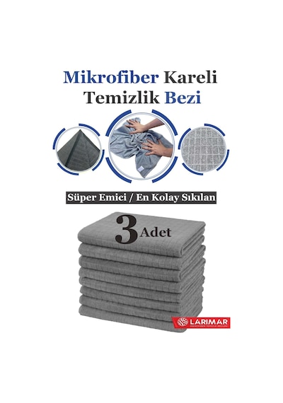Larimar Mikrofiber Kareli Genel Temizlik Bezi 3'lü 50 x 70 CM