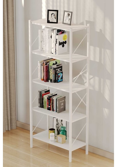 Metal Kitaplık 5 Raflı Ofis Kitaplığı Kitap Dosya Rafı Mutfak Rafı Beyaz