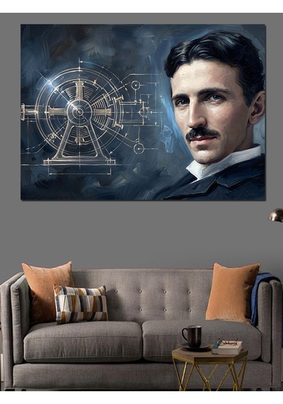 Bilim İnsanı Nikola Tesla Portresi Dekoratif Kanvas - Mdf Ahşap Tablo
