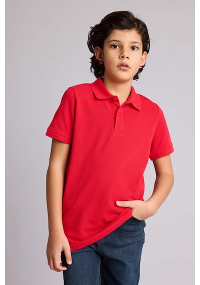 Defacto Regular Fıt Polo Yaka Basıc Düz Pike Kısa Kollu Polo Tişört Erkek Çocuk K1689a626smrd282 Kırmızı-rd282