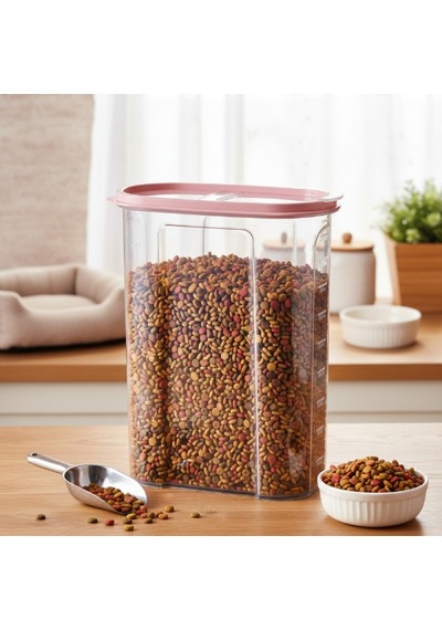 1 Adet Kedi Köpek Mama Saklama Kutusu Şeffaf Kapaklı 2.4 Litre