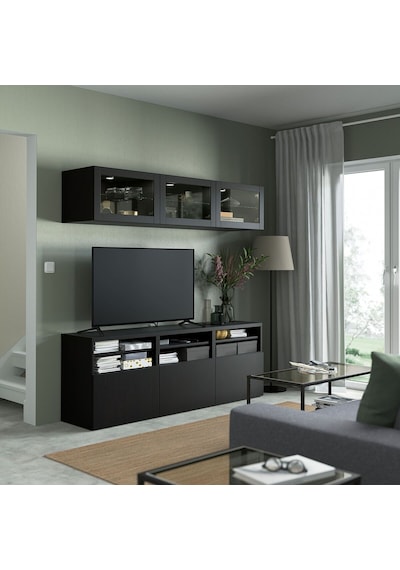 Tv Ünitesi, Venge-siyah-kahverengi-şeffaf Cam, 180x42x192 Cm, Lappvıken/sındvık, Fren Raylı Siyah Tv Ünitesi, Venge-siyah-kahverengi-şeffaf Cam, 180x42x192 Cm, Lappvıken/sındvık, Fren Raylı Siyah