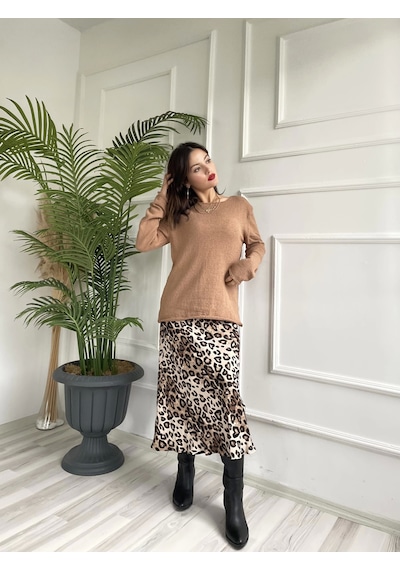 Keymoda Kadın Açık Yaka Uzun Kol Triko Camel Camel