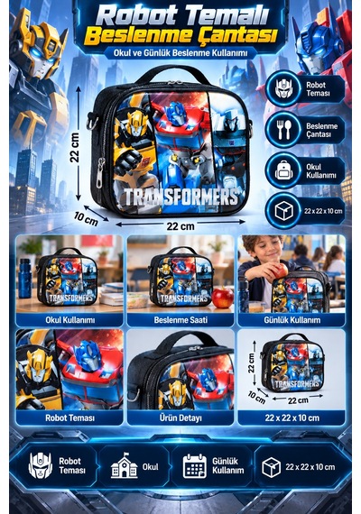 Transformers Optimus Prime Cybertron Beslenme Çantası Çocuk Okul Yemek Çantası 22x22x10 Cm Çok Renkli