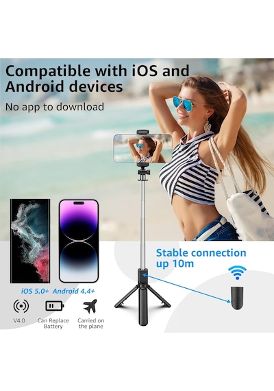Selfie Çubuğu Tripod 3'ü 1 Arada Bluetooth Uzaktan Kumandalı Telefon Tutucu, 360 Döner Başlık, Apple iOS Uyumlu & Androi Genel Selfie Çubuğu Tripod 3'ü 1 Arada Bluetooth Uzaktan Kumandalı Telefon Tutucu, 360 Döner Başlık, Apple iOS Uyumlu & Androi Genel