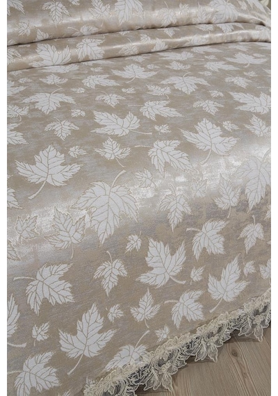 Çeyiz Diyarı Fransız Dantelli Seravelle Çift Kişilik Yatak Örtüsü 230x250 Cm Bej