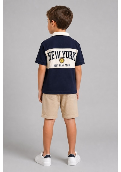 Eray Alp Kids Erkek Çocuk Mavi Polo Yaka New York Tişört Yazlık Günlük Model