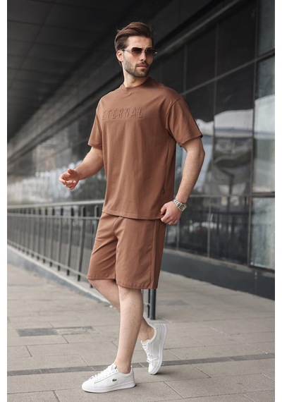 Kahverengi Erkek Şort T-shirt Takım E7347