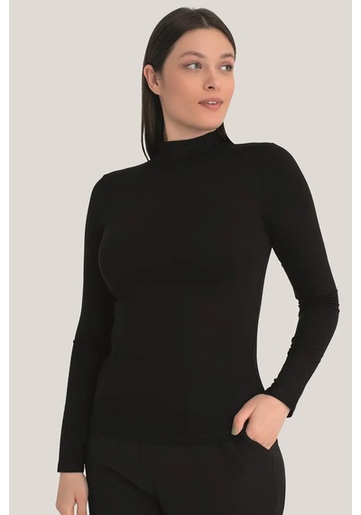 Astrid T Özel Üretim Esnek Bluz Mevsimlik Üst Kadın Beyaz - Siyah Balıkçı Yaka Uzun Kollu Body 2'li Paket Beyaz Siyah