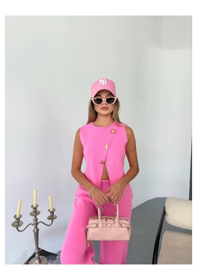 Kechi Woman Gold Aksesuarlı Triko Takım Pembe
