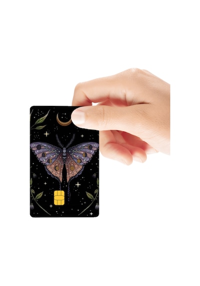 Kelebek Ay Motifli Astroloji Temalı Parlak Kredi/banka Kart Kaplama Sticker Standart