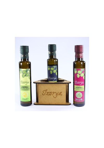 İzorya Stantlı Kekikli Zeytinyağı 250 G +  Limonlu Zeytinyağı 250 ML + Biberiyeli Zeytinyağı 250 ML