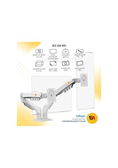 Ergonomik Monitör Standı, 17-32 İnç, 2-9 Kg Kapasite, Profesyonel Kullanım İçin Beyaz