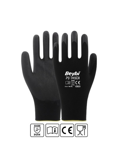 Beybi Poliüretan Kaplı Pu Touch Eldiven Siyah 9/L