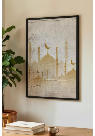 1 Adet Siyah Ahşap Çerçeveli Orman Manzarası Vintage Tablo