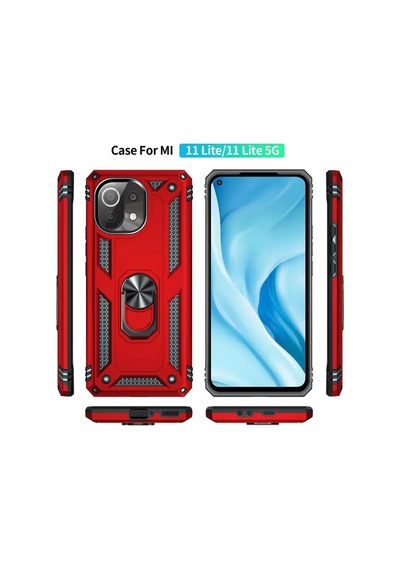 Newface Xiaomi Mi 11 Lite Kılıf Sofya Yüzüklü Silikon Kapak - Kırmızı