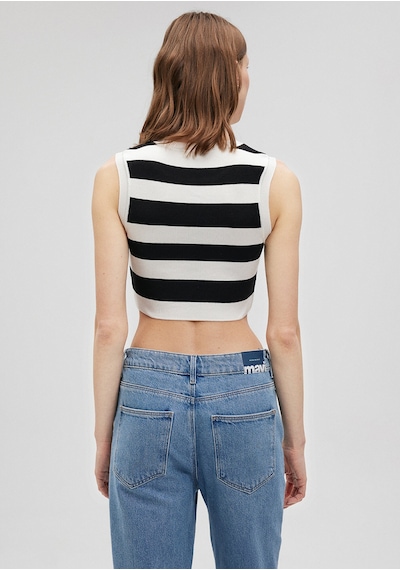 Mavi - Çizgili Crop Triko Top 1710098-85407 Siyah