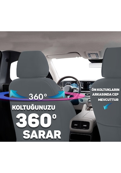 Fa Serisi - Her Araca Uyumlu Oto Koltuk Kılıfı / Tay Tüyü - Gri Gri