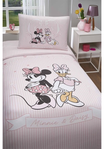 Özdilek Minnie And Daisy Tek Kişilik Disney Lisanslı Lastikli Çarşaf Çocuk Pike Takımı Pembe