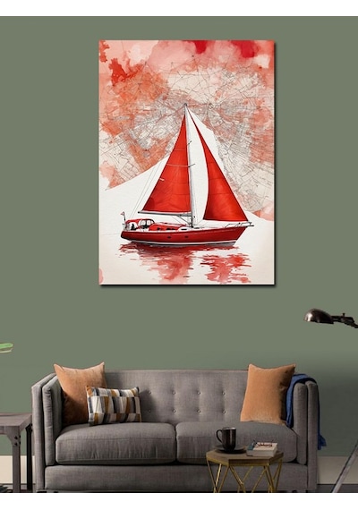 Kanvas Tablo Kırmızı Yelkenli Tekne 50cmx70cm